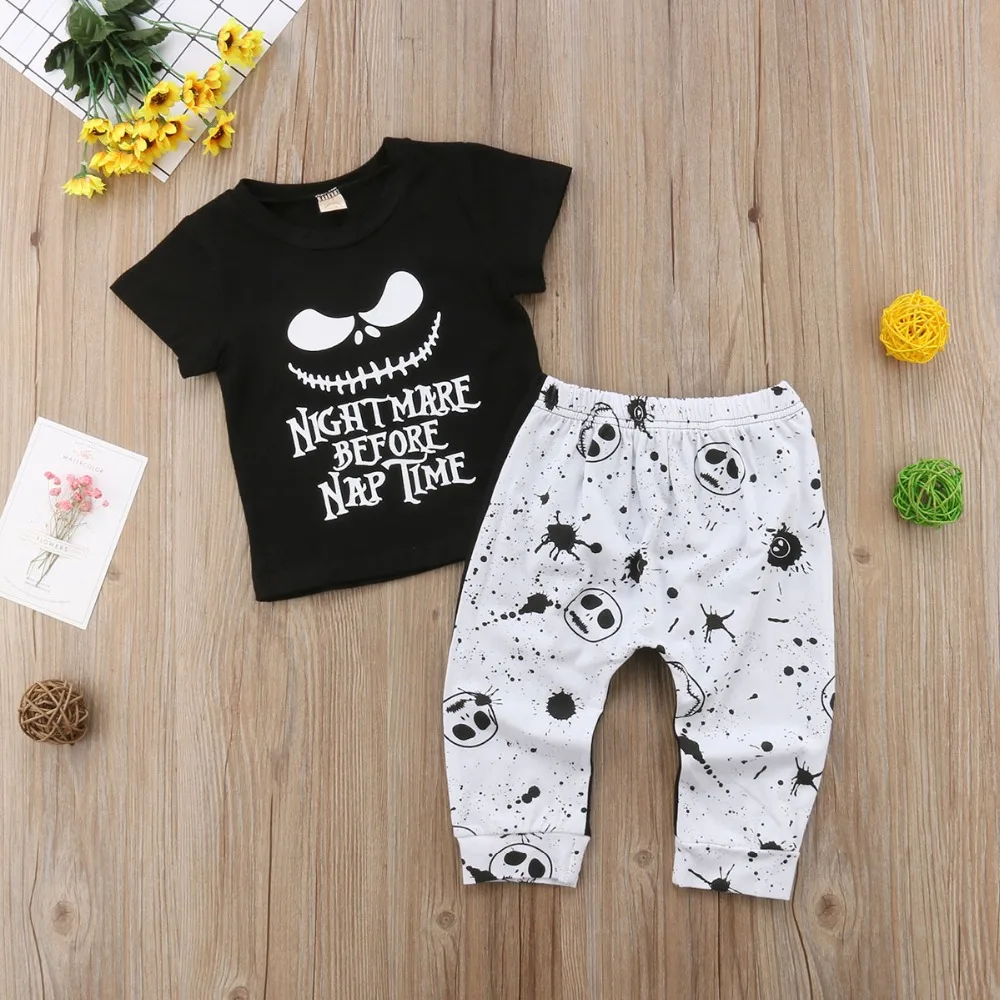 2022 Baby Clothes Baby Boy Set Fashion Halloween New Skull Top T-Shirt + Printed Pants 2PCS Baby Boy Cotton Clothing Set 6M-3T