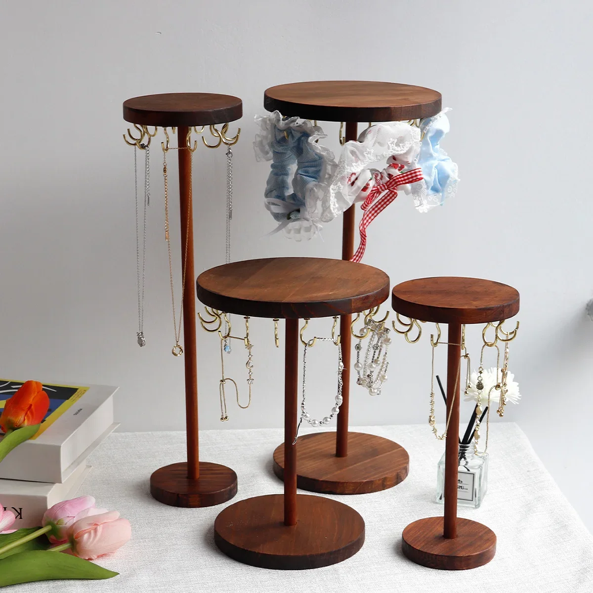 

Walnut Color Wood Jewelry Organizer Display Holder Necklace Earrings Bracelets Display Stand Desktop Jewelry Storage Rack