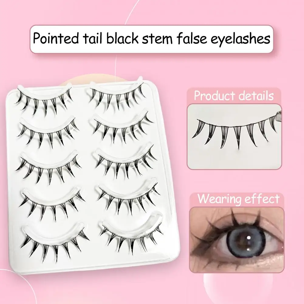 Pointed Tail Black Stem False Eyelashes Japanese Cosplay Wet Spiky Lashes For Women V8J5