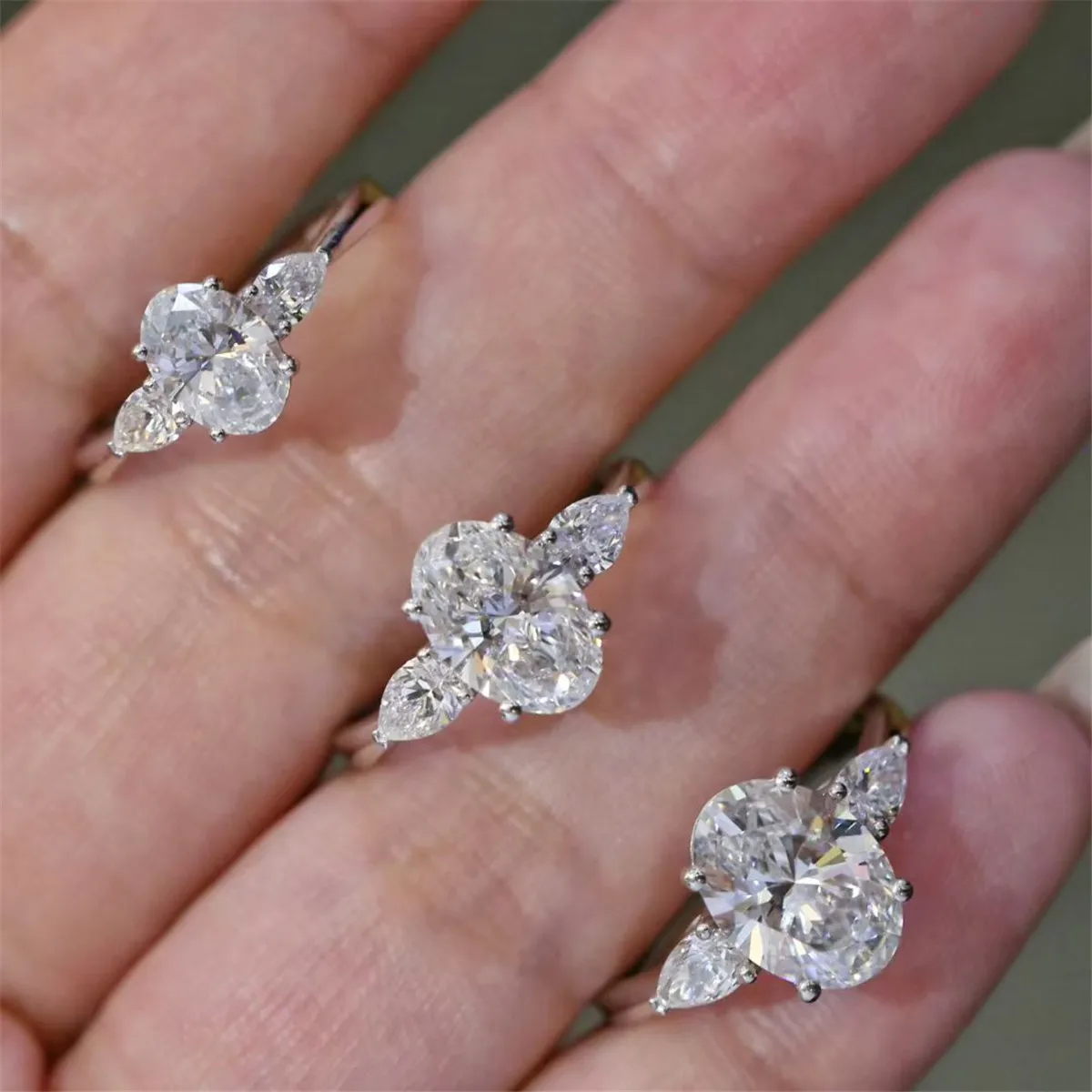 

Кольцо с платиновым бриллиантом PT950 и овальным трехугольным грушевидным бриллиантом 3 карата, обручальное кольцо из золота 14 карат, высококачественные ювелирные изделия Cus