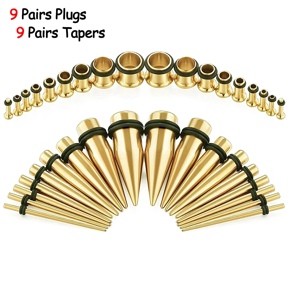 

18 PAIR Stainless Steel 14G-00G Ear Gauges Stretching Kit Tapers Plugs Gauges Expander Set Body Piercing Jewelry 1.6mm-10mm