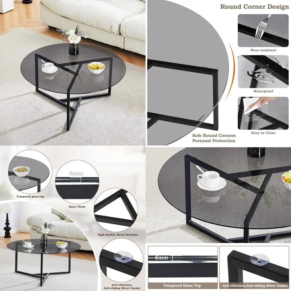 

TUKAILAi Round Tempered Glass Coffee Table, Modern Home Accent Table with Metal Frame, Minimalist Style Center Table for Living