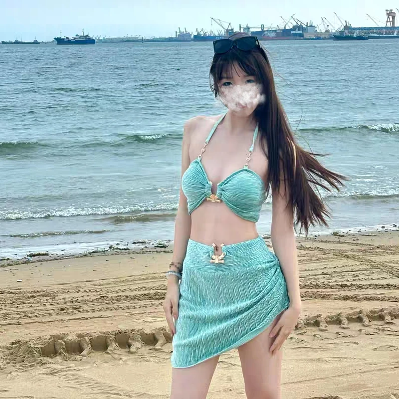 

Mint Forest High-End Feel Sexy Summer Beach Vaion Bikini Tee-Piece Set Casual Separate Swimwear Casual Beach Holiday