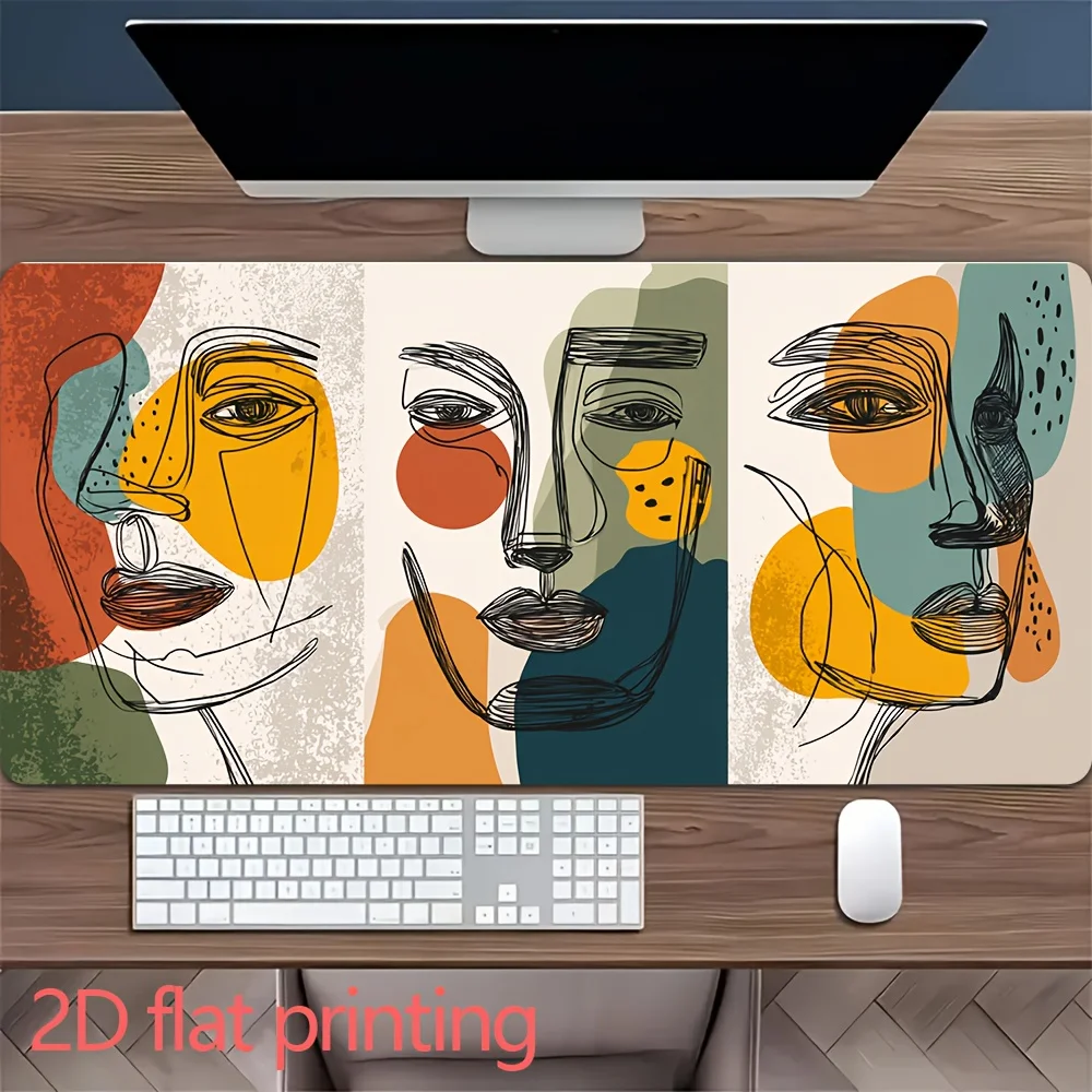 

Large Boho Abstract Face Desk Pad, 2D Flat Printing Non-Slip Mouse Pad, Extended Keyboard Mat for Office, Aesthetic Desk Blotter