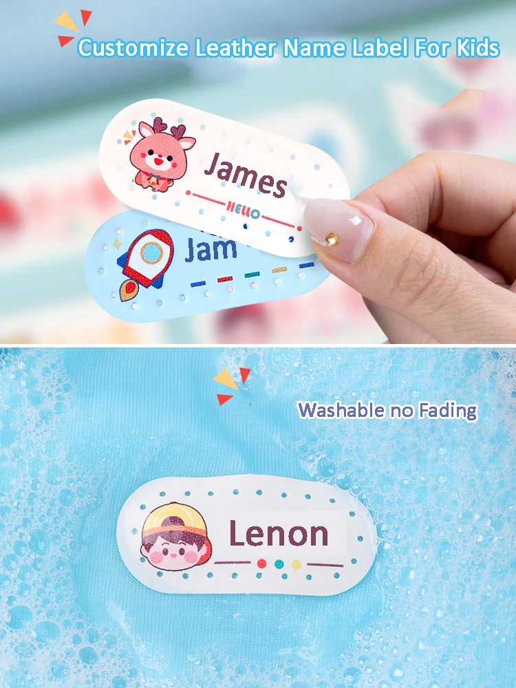 

Customize Leather Name Sticker Cartoon Pattern Personal Name Tag For Kids Student Clothing Sewing On School Uniform Name Label