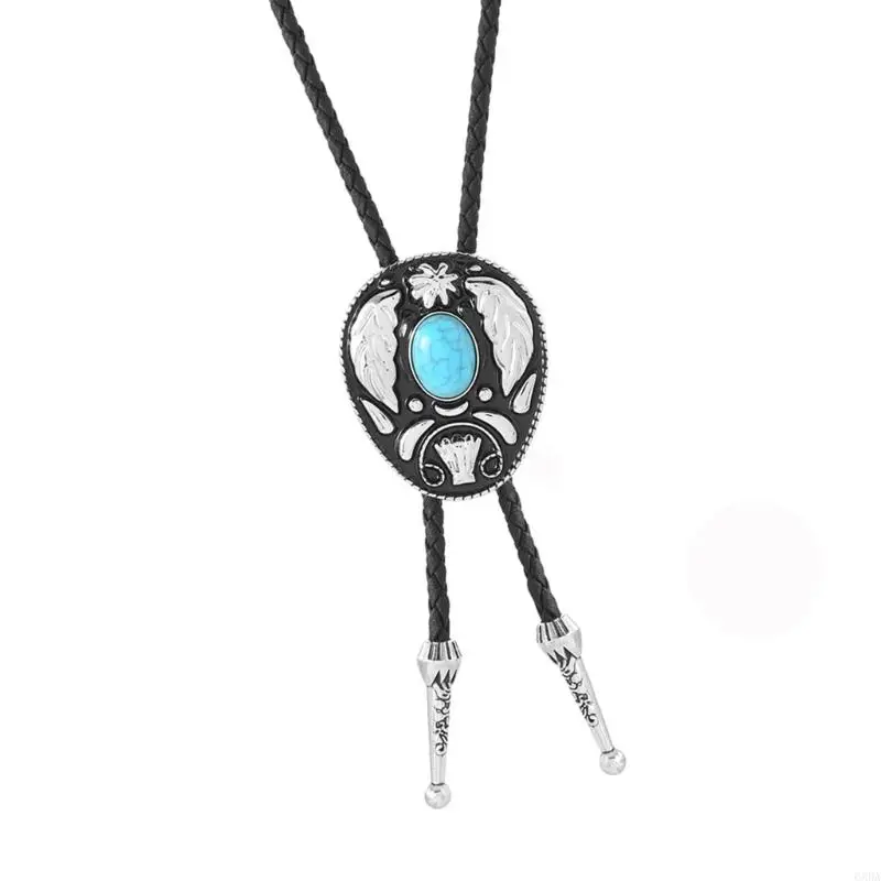 

Punk Bolo Tie with Stone Charm Necktie Necklace Costume Accessory 6XDA