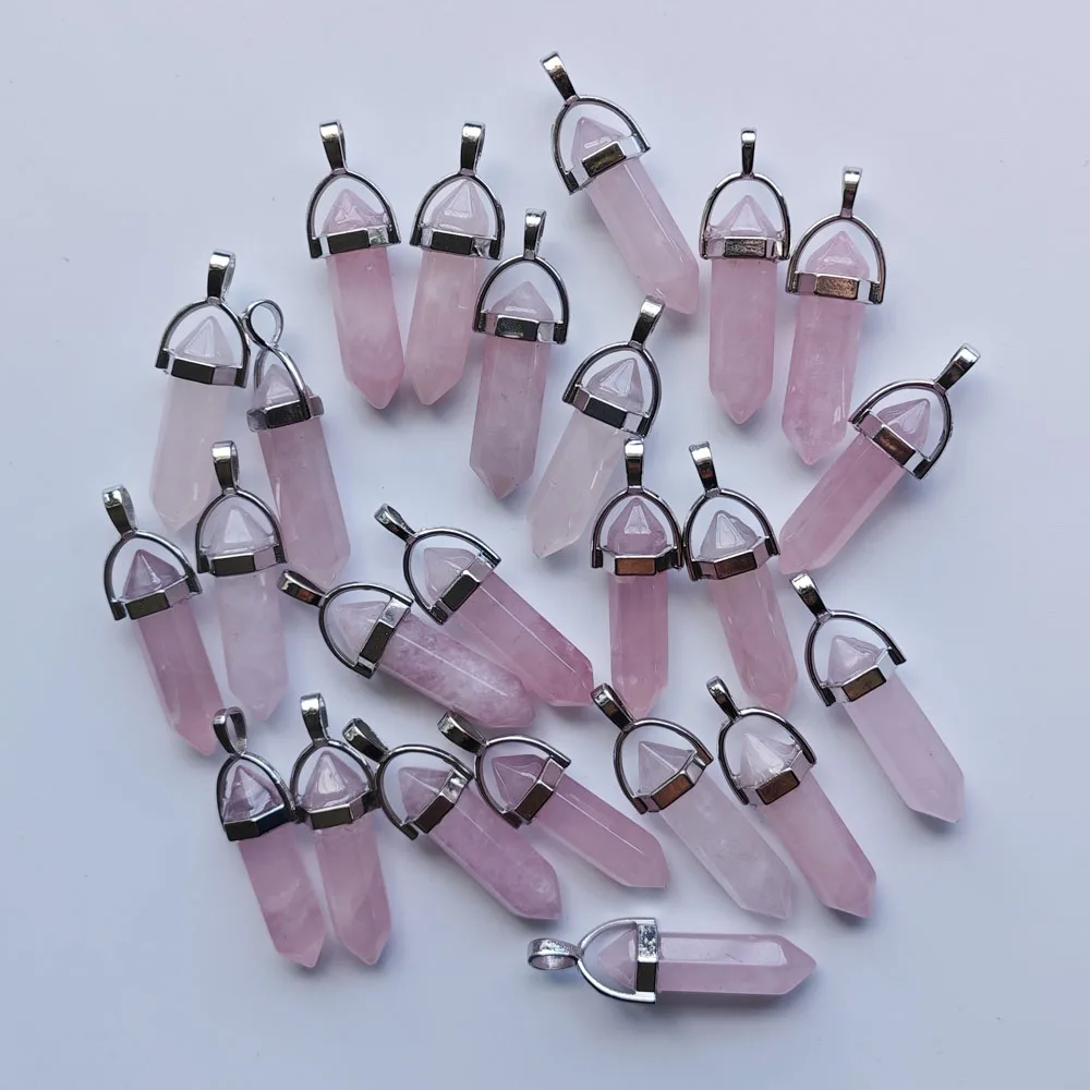 Gute Qualität Rosenquarz Naturstein rosa Säule Kristall Heil anhänger DIY Schmuck machen 24 teile/los Großhandel versand kostenfrei