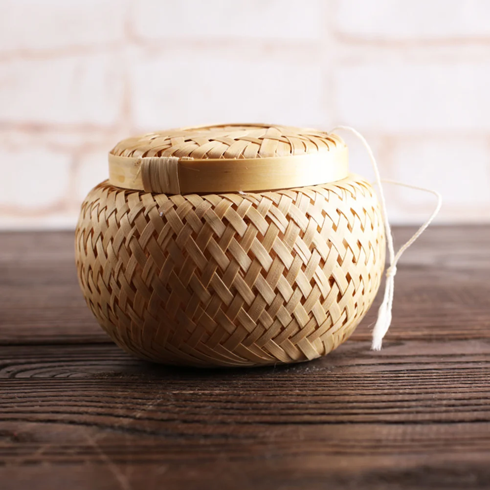 

1Pcs Bamboo Woven Tea Container Long Service Life Deformation Resistant Storage Jar for Tea Candy Home Dinner Business Gift
