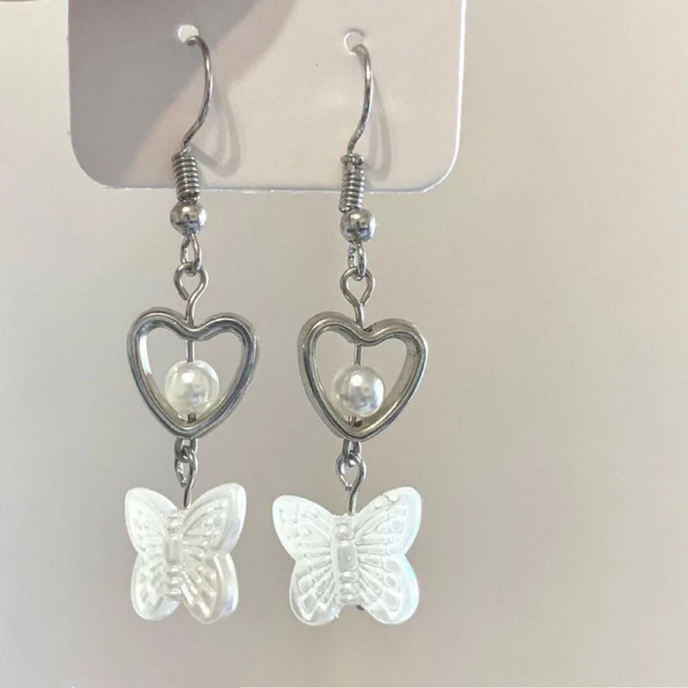 Harajuku مجوفة الشظية اللون على شكل قلب عقد بحلية متدلية على شكل فراشة استرخى أقراط للنساء مبالغ فيها مزاجه مجوهرات هدية