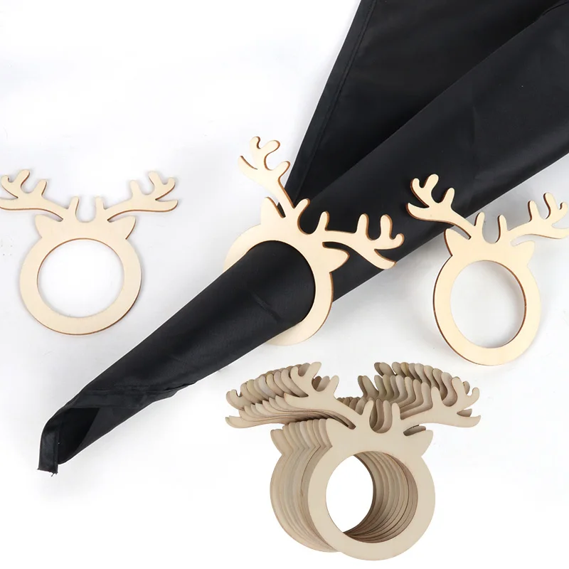 10/20pcs Christmas Wooden Reindeer Napkin Ring Holders Elik Horn Tissue Ring Xmas New Year Navidad Party Dinner Table Decoration