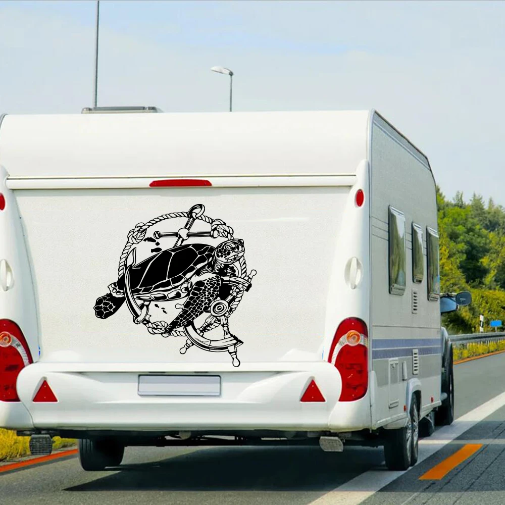 Turtle Tortoise Steering Wheel Motorhome Car Sticker Decal Beach Sea for Caravan Camper Rv Pickup Hood Bumper Auto Vehicle Vinyl