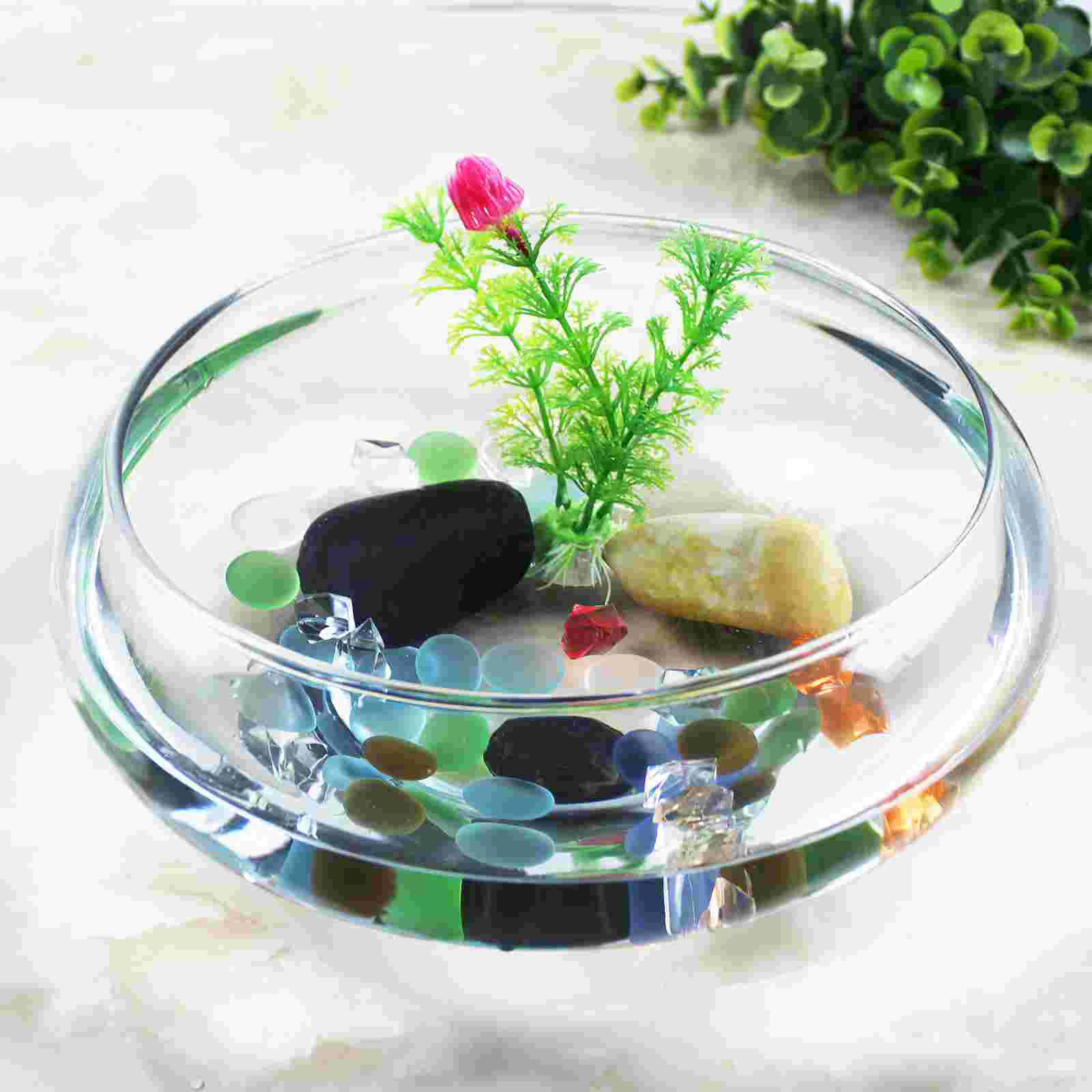 Transparent Landscape Fish Tank 2800ml Desk Aquarium Clear Betta Bowl Office Tank Decorative Plastic Container Multi