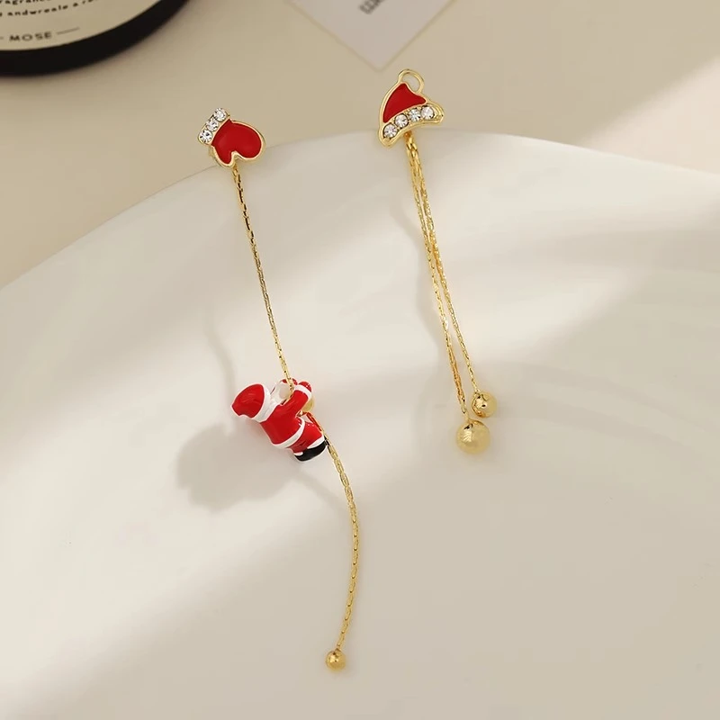 New Design Asymmetric Snowflake Christmas Boot Hat Drop Earrings for Women Moving Santa Claus Long Tassel Earring Party Jewelry