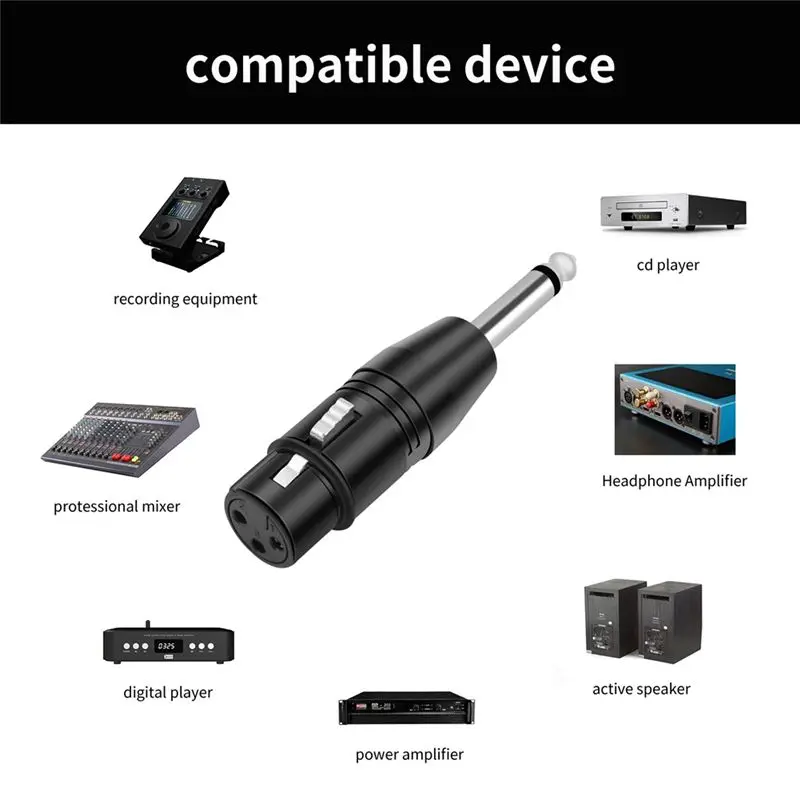 AA60 6.35mm Mono Male to XLR 3 Pin Female Audio Plug Converter Adapter Connector for Headphone Microphone Amplifier 2 Pack
