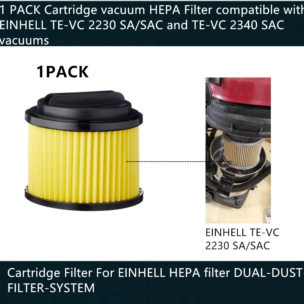 1 PACK Cartridge vacuum HEPA Filter compatible with EINHELL TE-VC 2230 SA/SAC and TE-VC 2340 SAC vacuums