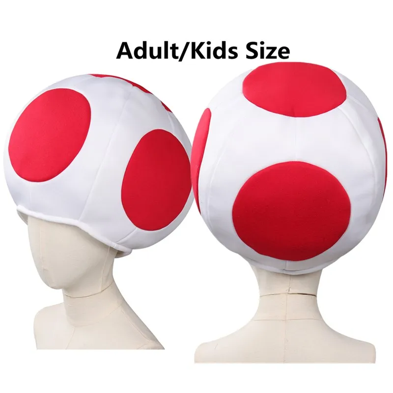 Adult/Kids Boys Toad Kinopio Cosplay Hat Anime Game Fantasia Bros 2 Red Dot Mushroom Head Cap Costume Accessories Gifts