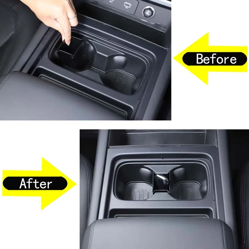 For Land Rover Defender 90 110 130 2020 + Car Center Console Water Cup Holder Storage Box ABS Black Auto Accessories 1 Pcs