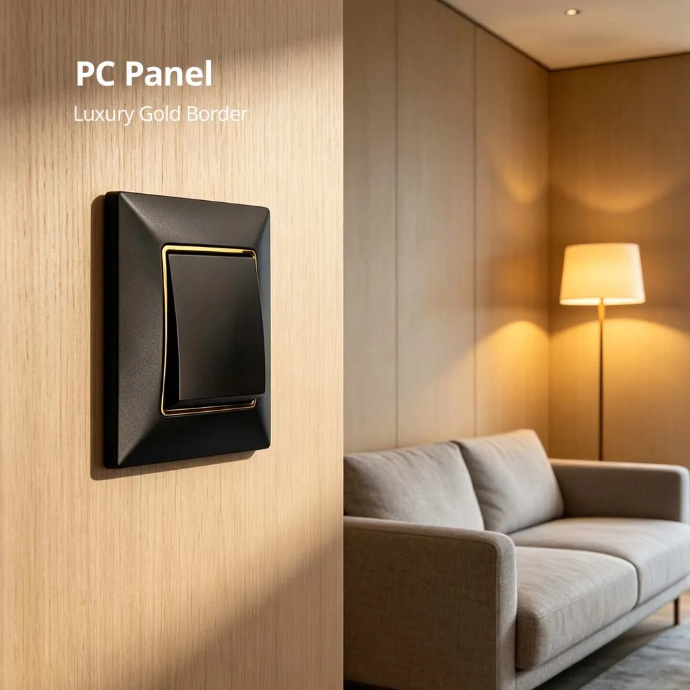 Wallpad EU Standard Wall Light Switch German French Outlet Black Plastic Panel AC110-250V RJ45 TEL TV image 3