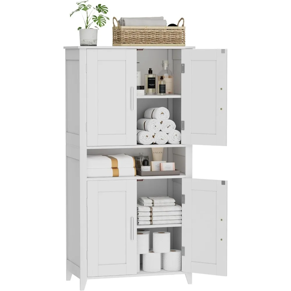 

Bathroom Storage Cabinet with 4 Doors, Bathroom Storage Unit, Floor Cabinet, Adjustable Shelves, for Bathroom, Living Room