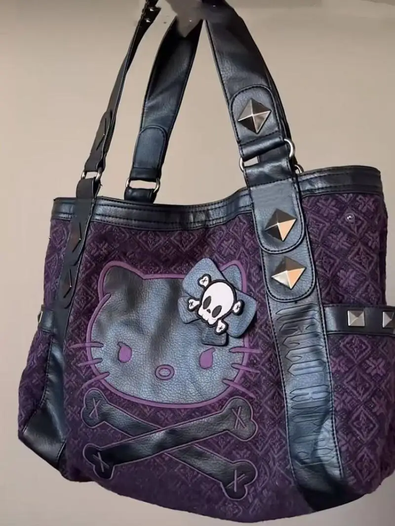 

Сумка Sanrio Hello Kitty, фиолетовая сумка через плечо в стиле Y2K, модная и стильная, в стиле панк, для осени и зимы.