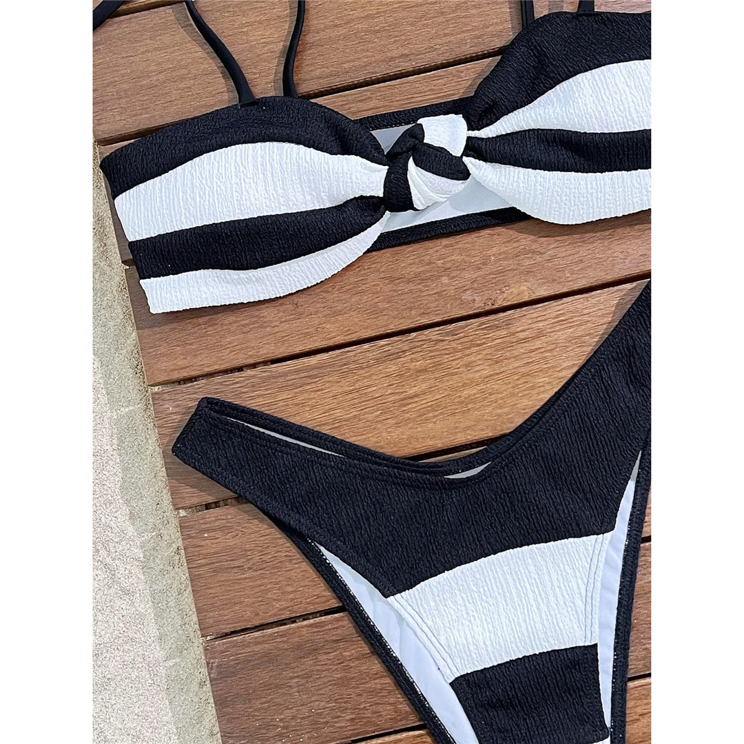 Geknoteter Bikini mit hohem Beinausschnitt, Damen-Badeanzug, zweiteiliges Bikini-Set, gepolsterter Badeanzug, Badebekleidung, Schwimmanzug V6712 – Detail 8