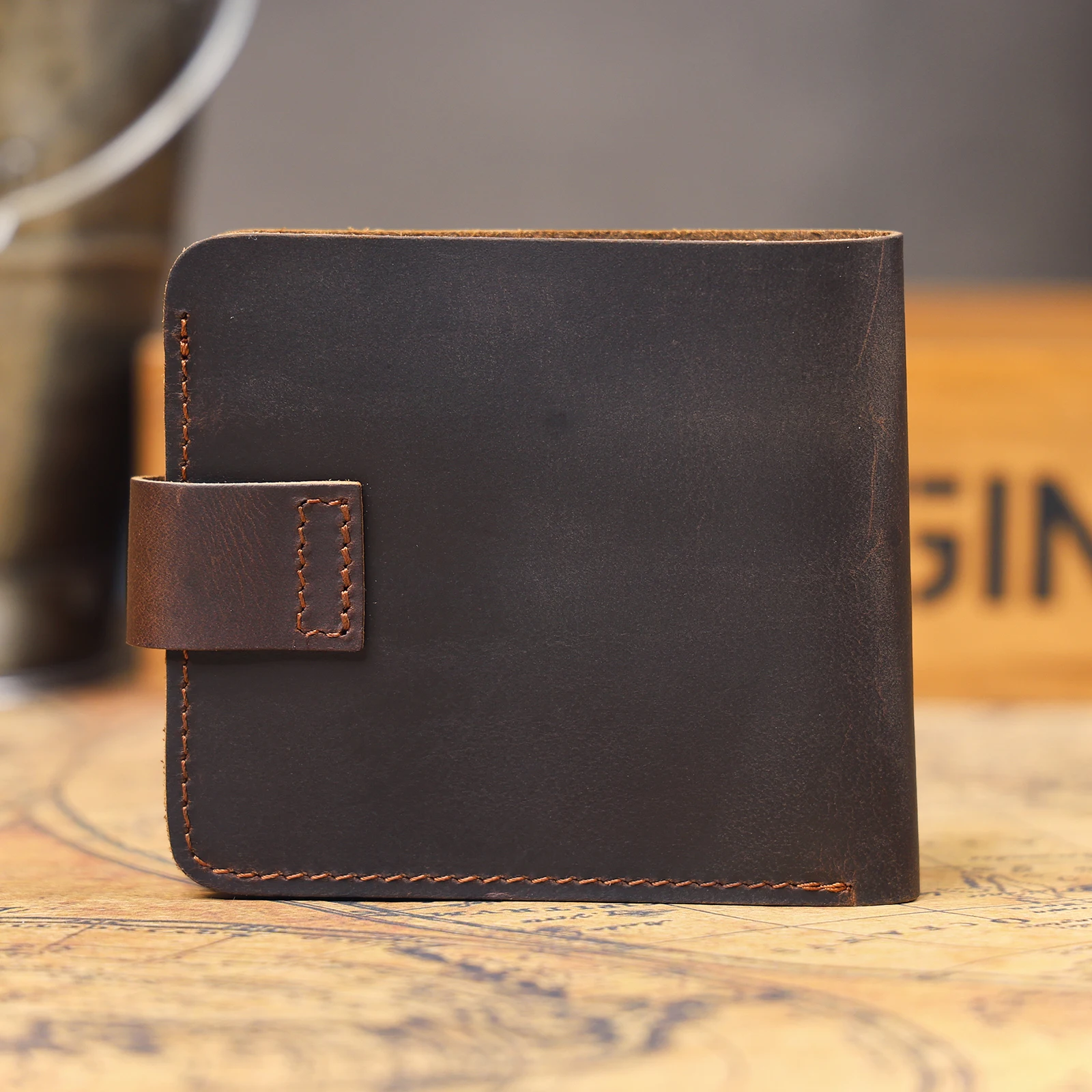 Echtes Leder Herren Kurzgeldbörse Kartenhalter Einfache Mini-Geldbörse Crzay House Leder Perfekt zum Tragen von Bargeld & Karten – Detail 7