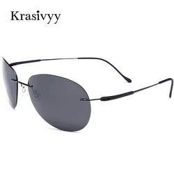 Krasivyy Pure Titanium Rimless Polarized Sunglasses Men Driving Brand Design Ultralight Screwless Aviation Sun Glasses Women