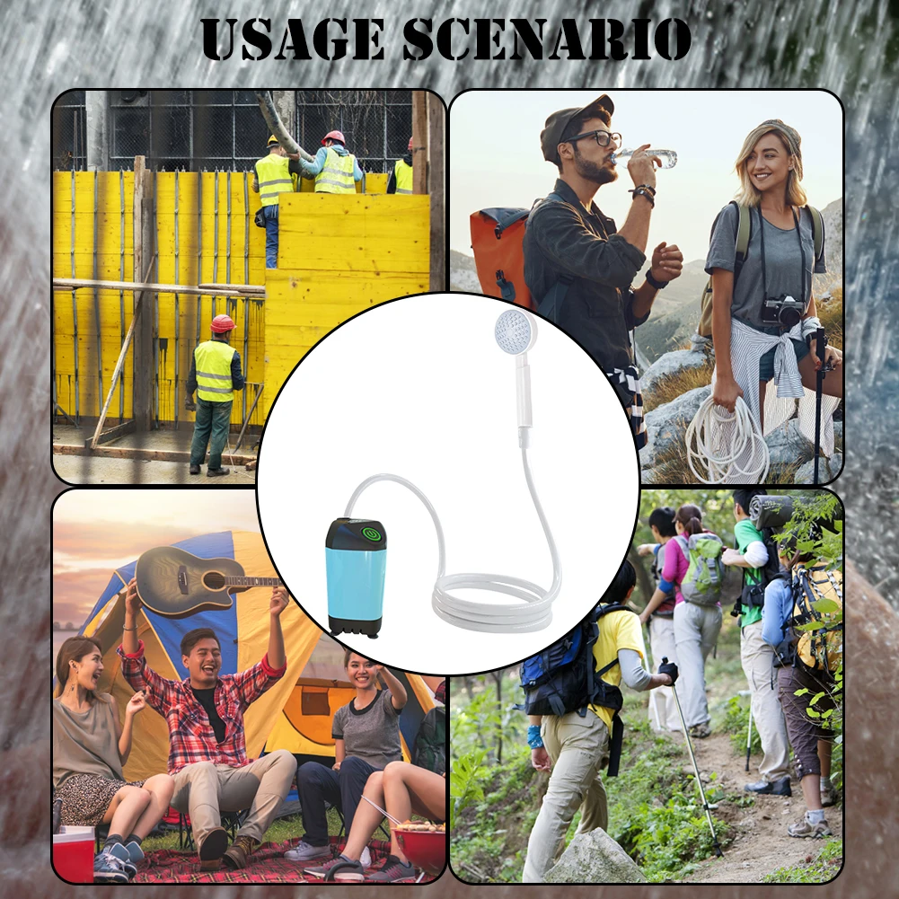Bomba de chuveiro elétrica portátil com display digital de temperatura 4800mAh à prova d'água para camping, caminhadas, praia