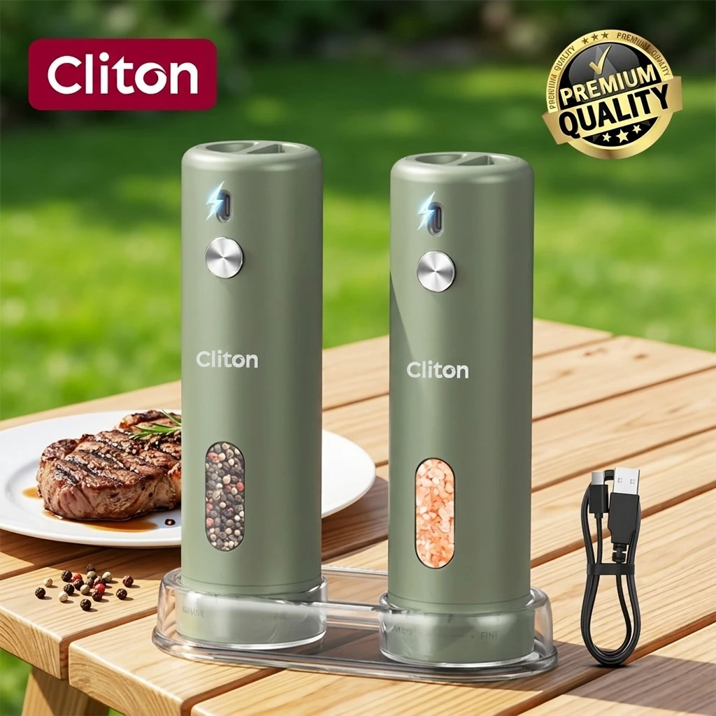 Cliton Hot Selling External Adjustable Electric Automatic Salt Pepper Grinder Set