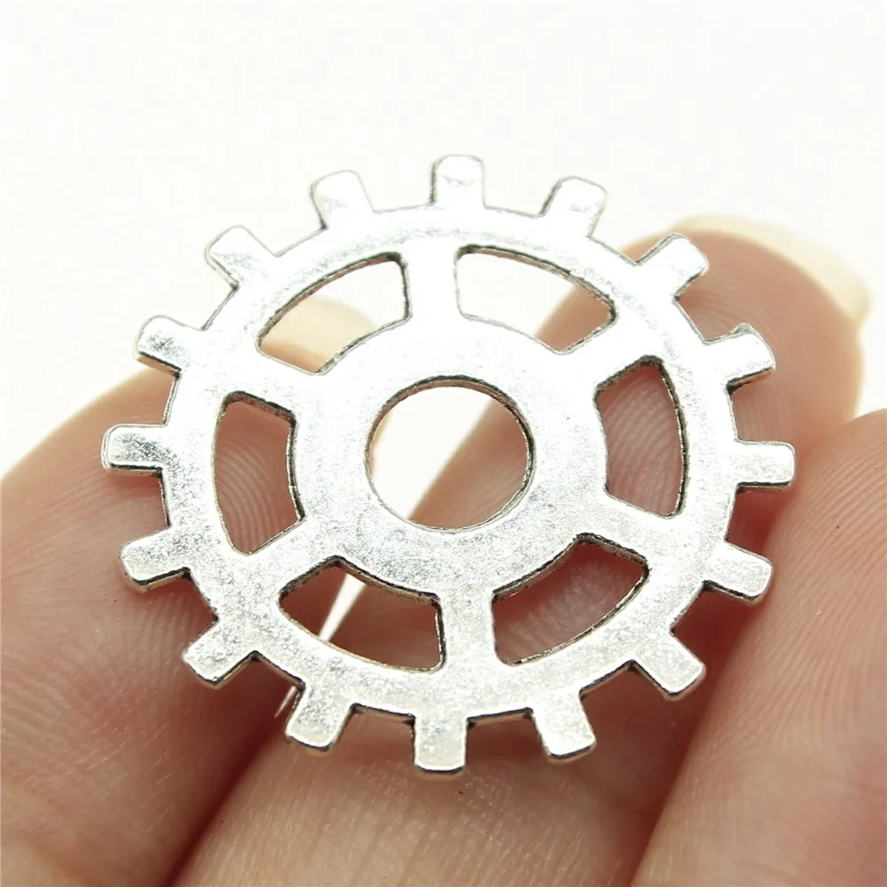 WYSIWYG 10 sztuk bransoletki Charms Steampunk biegów 2 kolory antyczne srebro kolor antyczny brąz kolor 25mm ze stopu metali biżuteria DIY akcesoria — zdjęcie 3