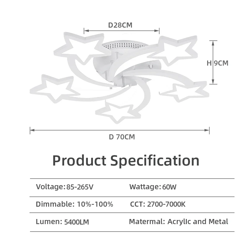 Luce a LED a stella con plafoniera intelligente in acrilico dimmerabile a distanza apparecchio di illuminazione per interni lucido per la