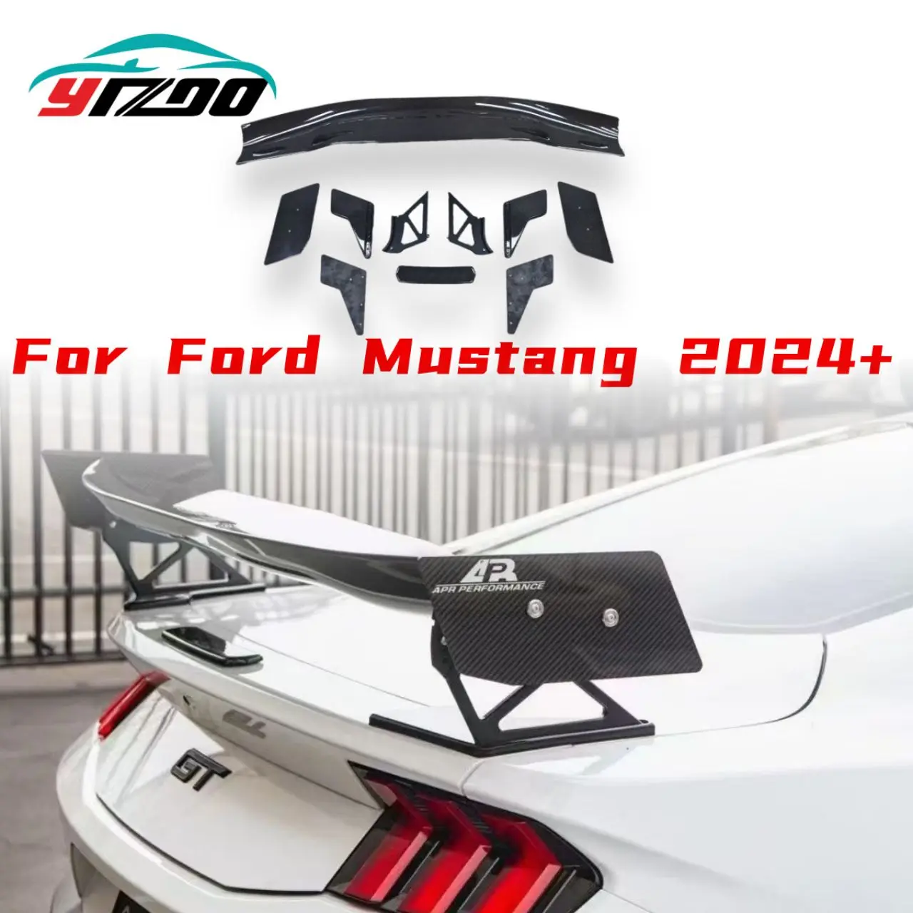 

Спойлер, заднее крыло и дрэг-пластина из карбона в стиле APR для модификаций и улучшений Ford Mustang 2024 года