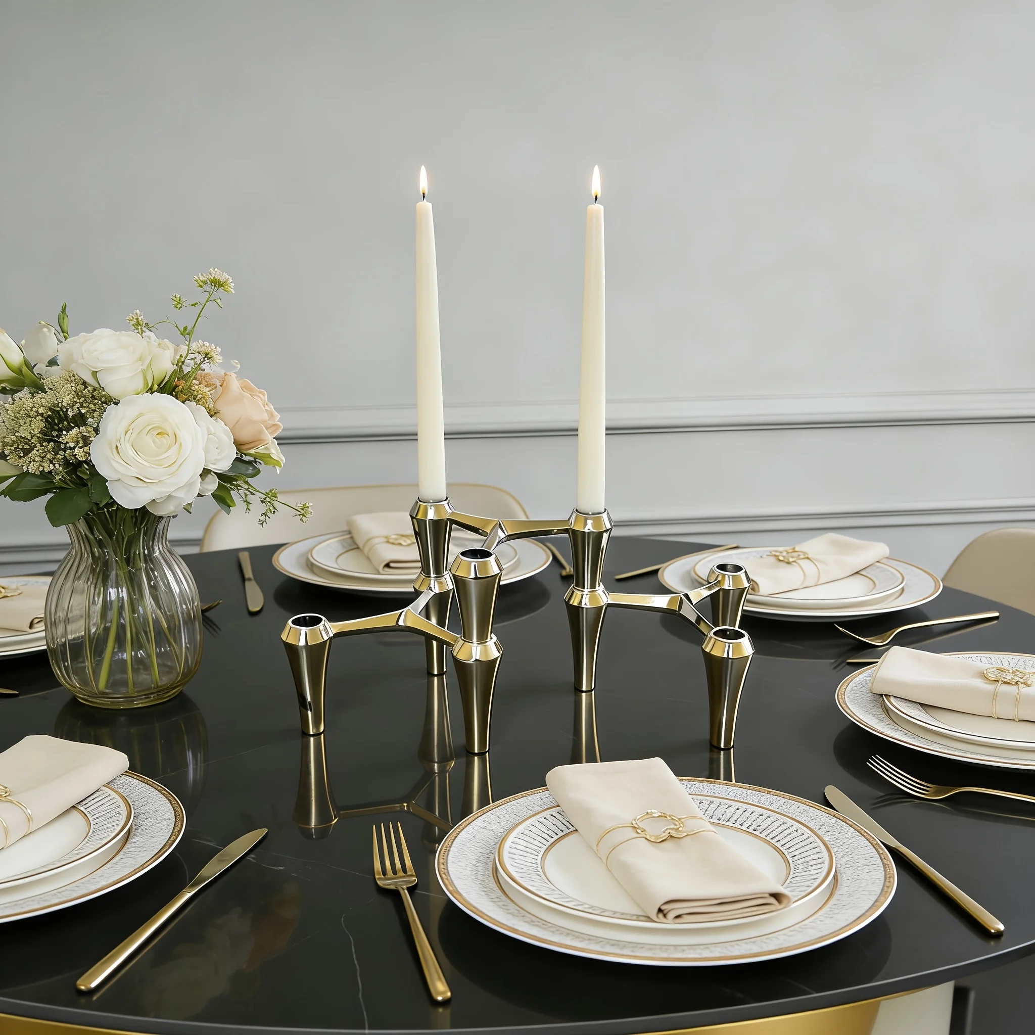 Luxury Molecular Structure Metal Candle Holder Nordic Gold Candlestick Centerpiece Living Room Decoration Gift Home Decor