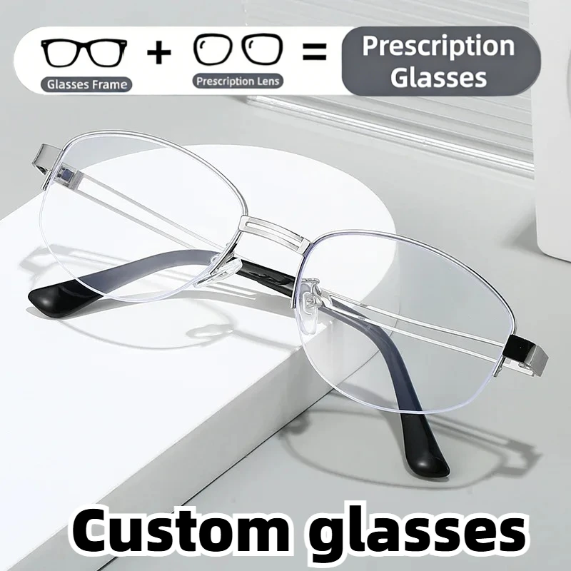 

Custom Prescription Glasses Ultra Slim Silver Metal Frame Anti Blue Light Custom Sphere Cyl Axis PD Myopia Optical Eyeglasses