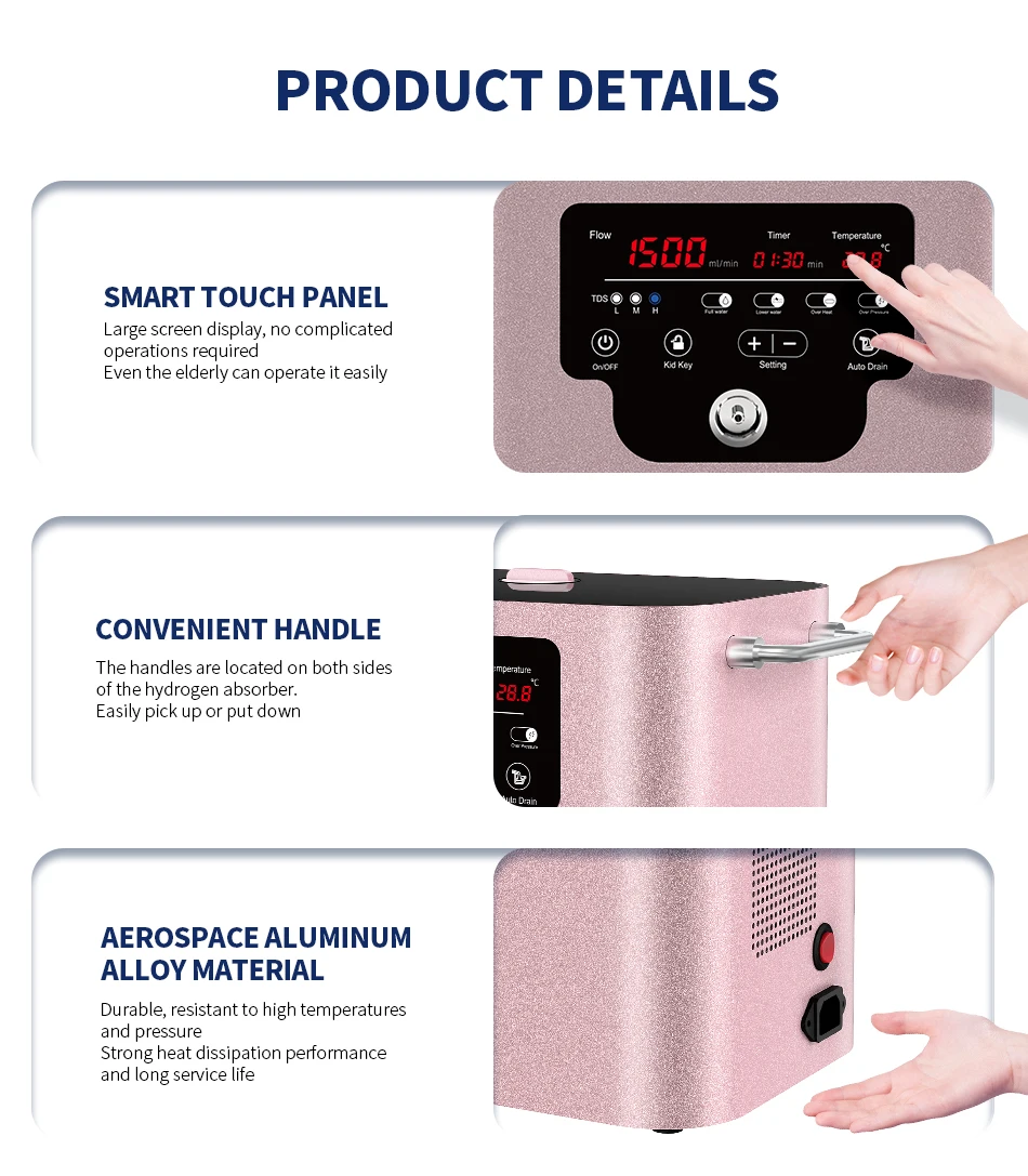 Premium 1500ml Wasserstoff-Inhalationsgerät Wasserstoff-Sauerstoff-Generator HHO-Inhalator SPE PEM Smart Display Heimwellness SUYZEKO – Detail 15