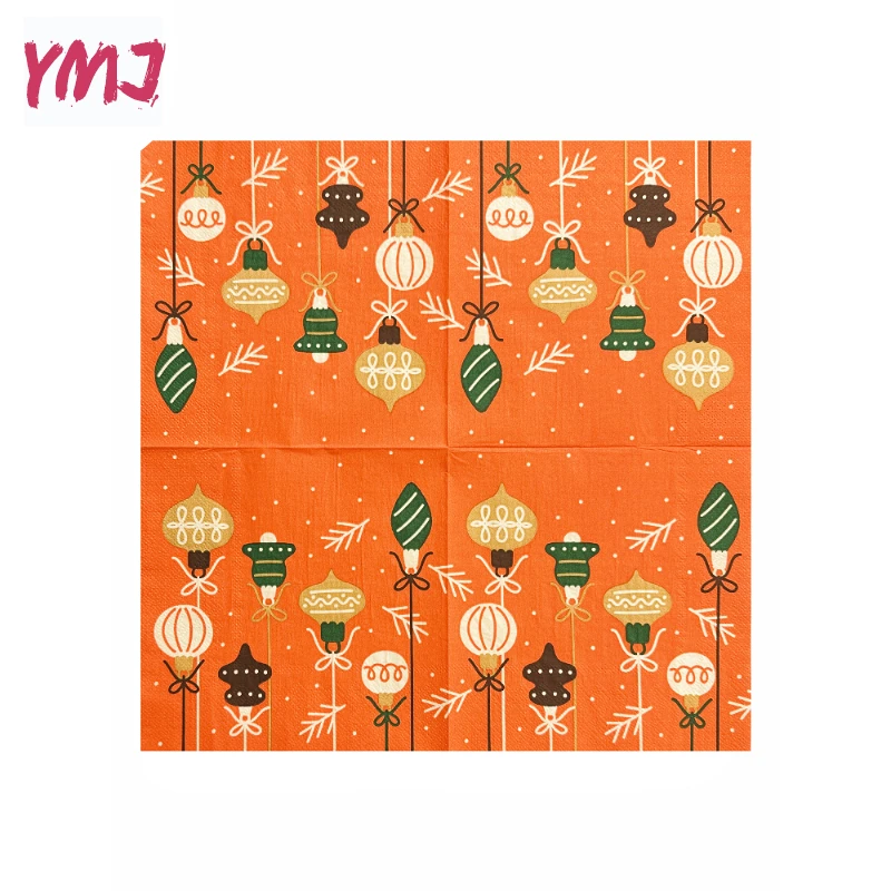 Orange Christmas lights printed napkins hotel western restaurant cafe creative decoration native wood pulp facial tissue paper