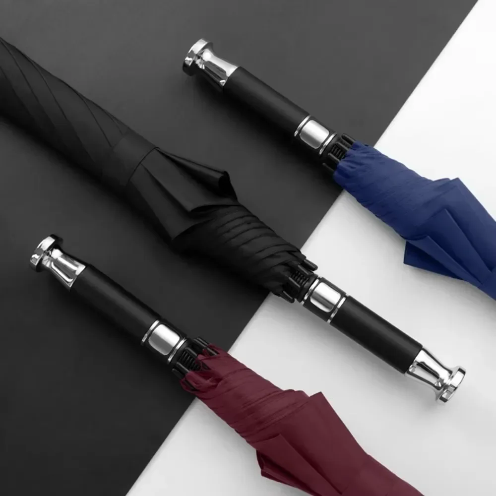 

Long Handled Umbrella Fully Automatic Windproof and UV Resistant Business Black Rubber Straight Handled Umbrella Sunny Umbrella