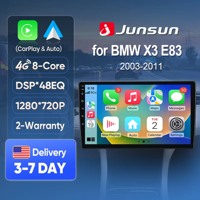 Junsun AI صوت راديو ستيريو للسيارة لاسلكي CarPlay لابل أندرويد السيارات لسيارات BMW X3 E83 2003-2011 شاشة تعمل باللمس BT GPS FM DSP RDS