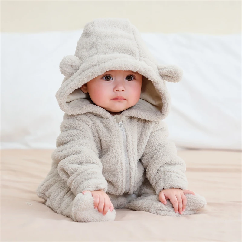 Newborn Baby Bodysuit with Ears Autumn Soft Clothing for Babies Flannal Infant Girl Oneies Cute Newborn Rompers 0-12 Months