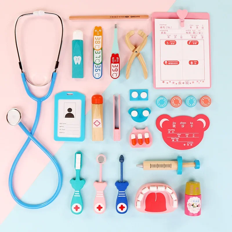 

Set Kids Pretend Doctor Game Toy Wooden Cosplay Simulation Dentist Accessories Tools Children Play Doctors Toys