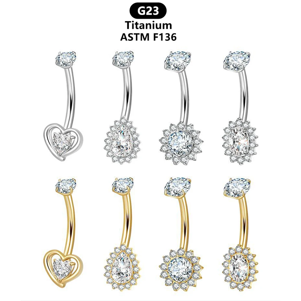 

1PCS G23 Titanium Crystal Gem Curved Barbell Rings Belly Button Navel Rings Piercings Nombril Ombligo Piercing Charming Jewelry