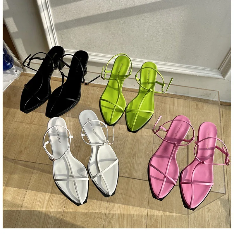 

Женские босоножки на высоком каблуке, черные босоножки с ремешком на щиколотке, с острым носком, удобные сандалии для девушек, весна-лето 2024