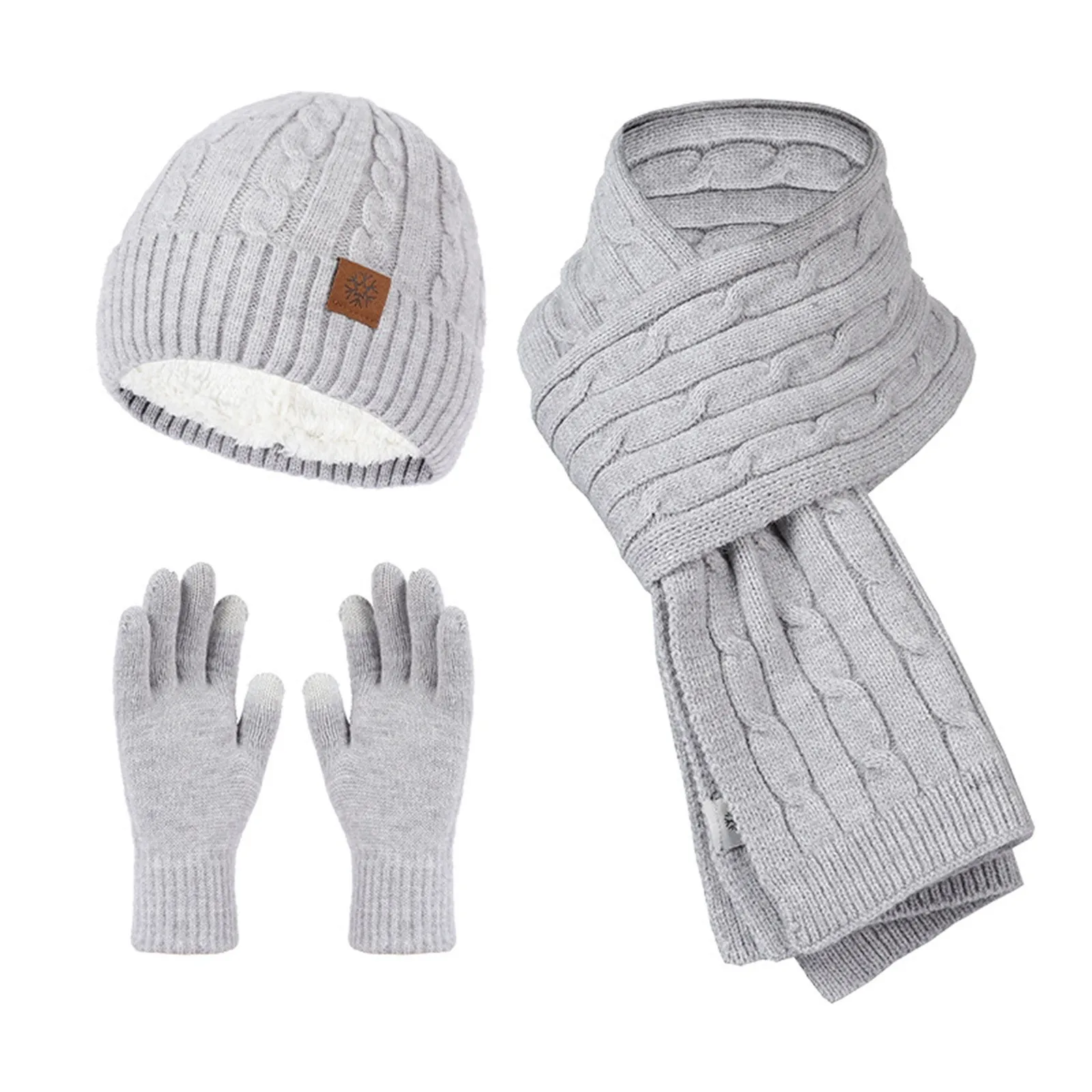 Conjunto cachecol e luva de chapéu para homens e mulheres, terno de cachecol de caxemira casual feminino, gorro de malha ao ar livre macio e espesso, quente para o inverno