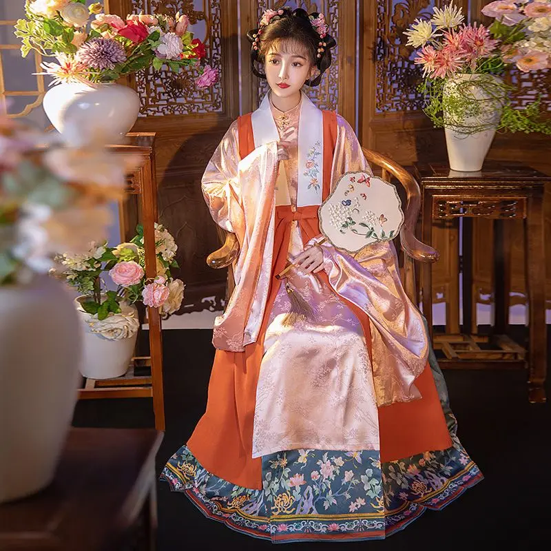 

Original Hanfu Women's Ming Dynasty Stand-up Collar Long Jacket Armor Horse Face Skirt New Style for Daily Use in Spring Autumn