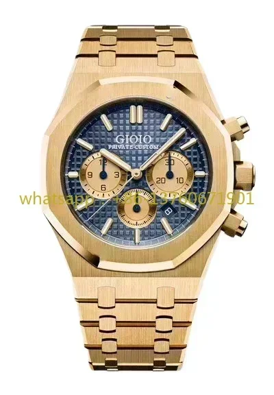 Luxury New Men Quartz Chronograph Watch Gold Black Blue Sport Watches