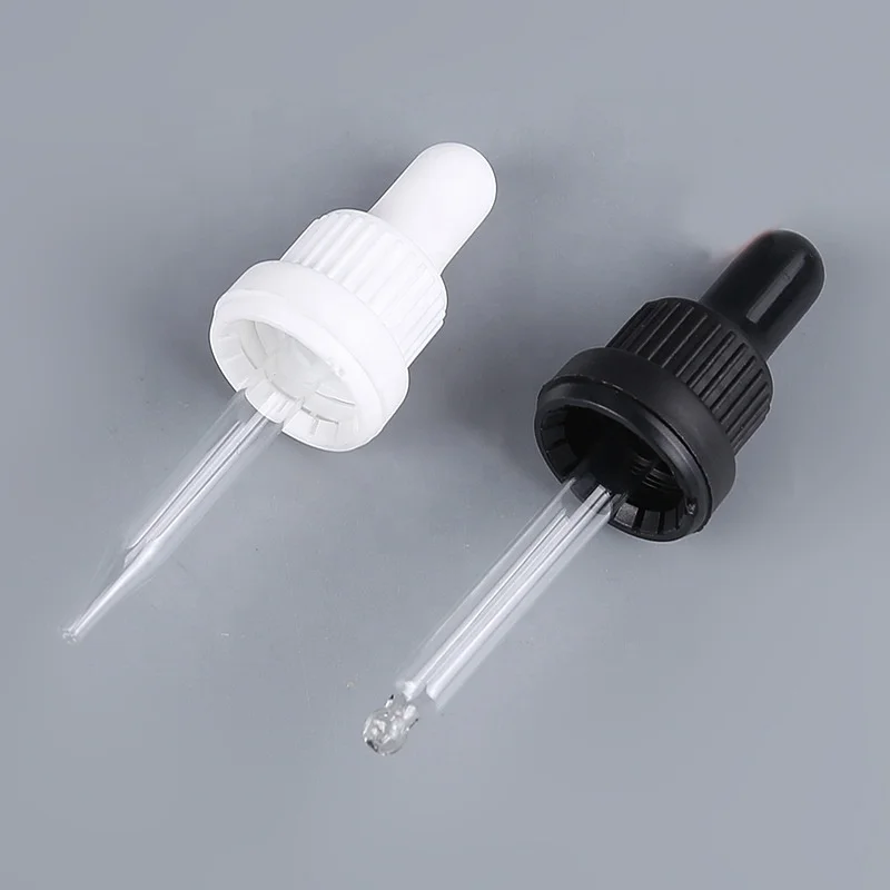 Manipulationssicheren Kunststoff Dropper Cap 18 Mm Matte Schwarz Dropper mit Glas Pipette für Ätherisches Öl Flasche 18/410 Pilfer-beweis Kappe