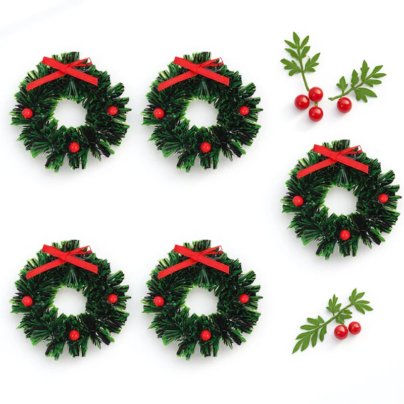 

5Pcs Mini Christmas Wreath Ideal for Dollhouse Hanging Festival Scene Design Room Decoration Christmas Mini Wreath