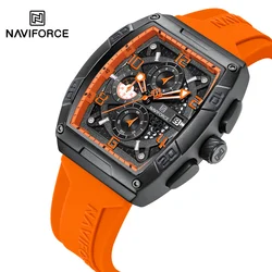 Top Band NAVIFORCE Men's Quartz Multifunctional Sports Chronograph Watch Men's Fashion Unique Barrel WristWatches Dial TPU Clock