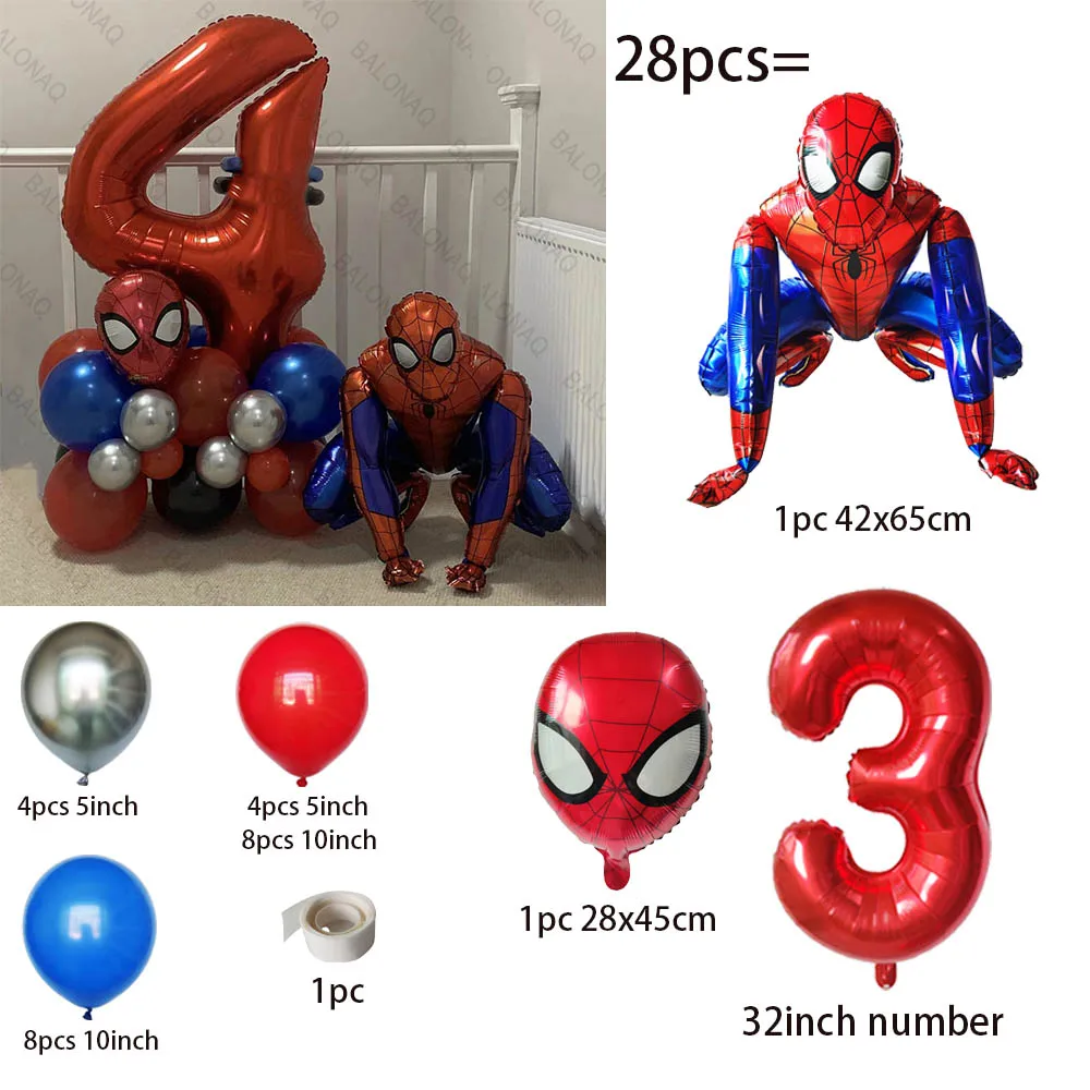 28pcs Spiderman Party Balloons Blue Red Ballon Kids Boys Super Hero Theme Birthday Party Decorations Baby Shower Air Globos