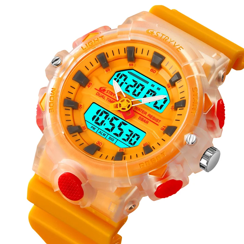 New STRYVE Watch 8028 good Quality Digital-Analog Dual Movement Men\'s Watch 5ATM Waterproof Watches Fashion Luminous Calendar